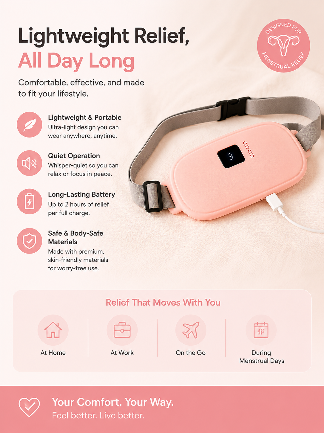 Menstrual Heating Device, Rechargeable Period Pain Relief Machine
